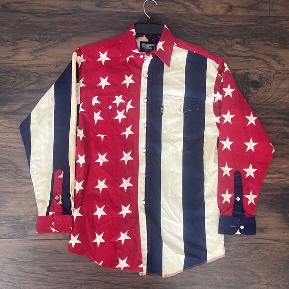 Brooks and Dunn Mens Western Button Down Shirt size M American Flag Vintage - Picture 2 of 14